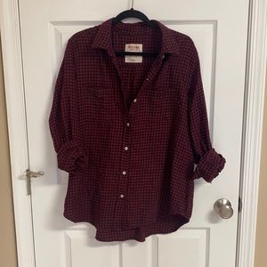 Black and red plaid boyfriend-fit flannel shirt